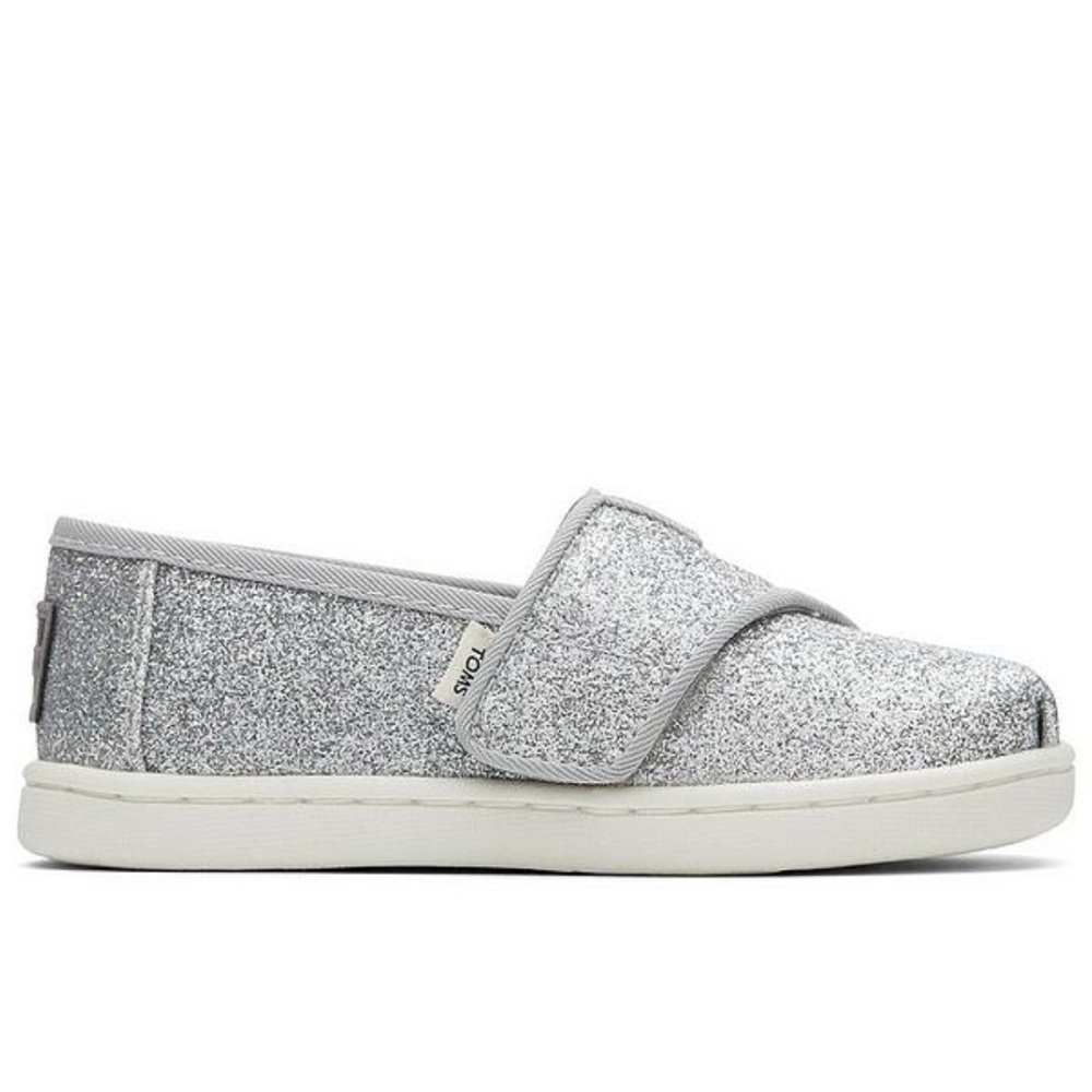 Toms Toddler Alpargata Silver Iridescent Glimmer Canvas Shoe, Size 10